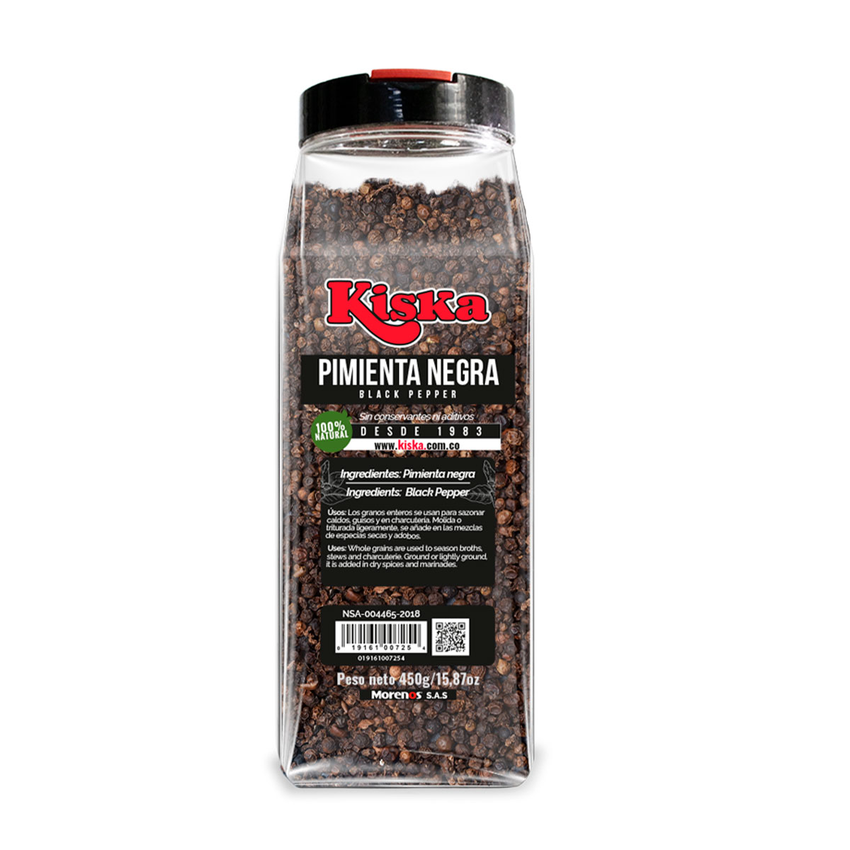 PIMIENTA NEGRA ENTERA 450g.