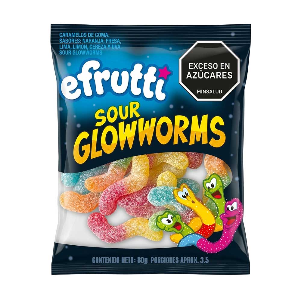 GOMAS SOUR GLOWWORMS E.FRUTTI blx80g